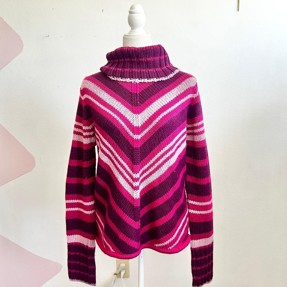 Vintage 90s Gap‎ Wool Stripe Sweater Womens Large Turtleneck Chunky Knit